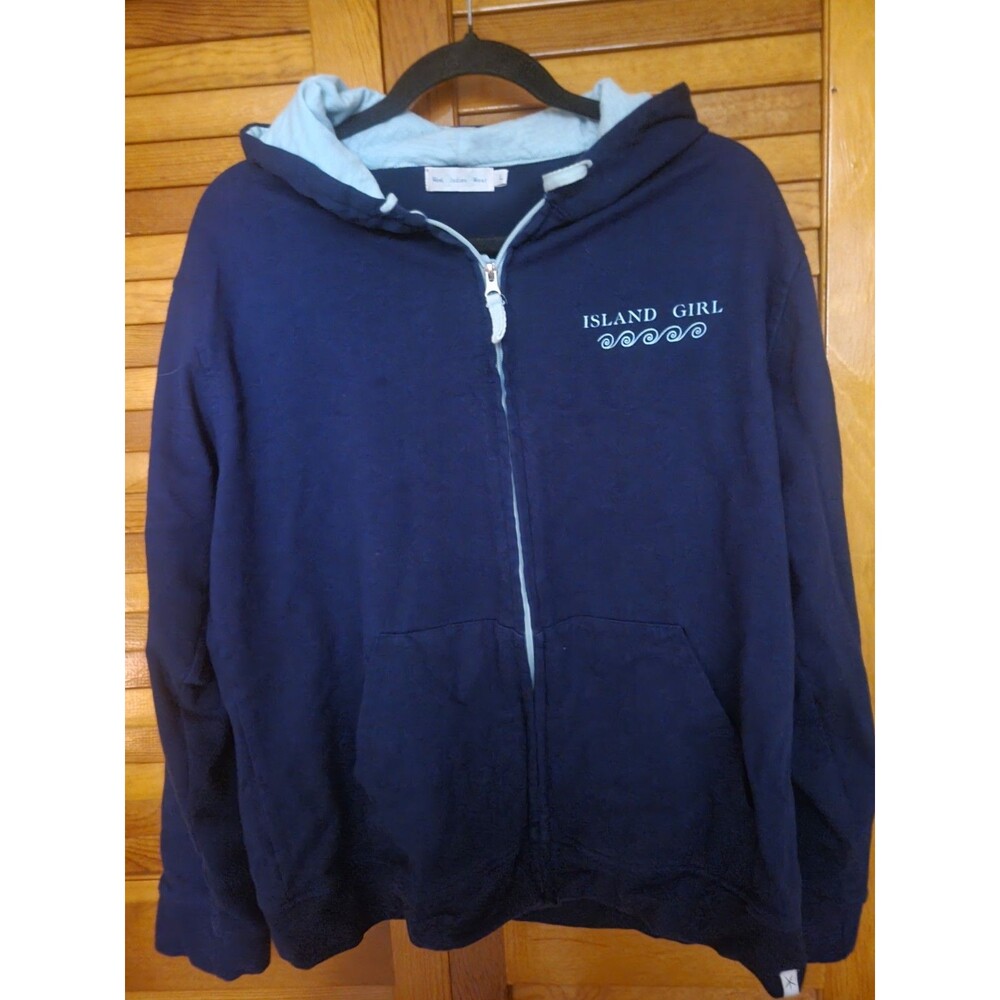 Island Girl Navy And Teal Zip Up Summer Hoodie For Beach Pool Vacation